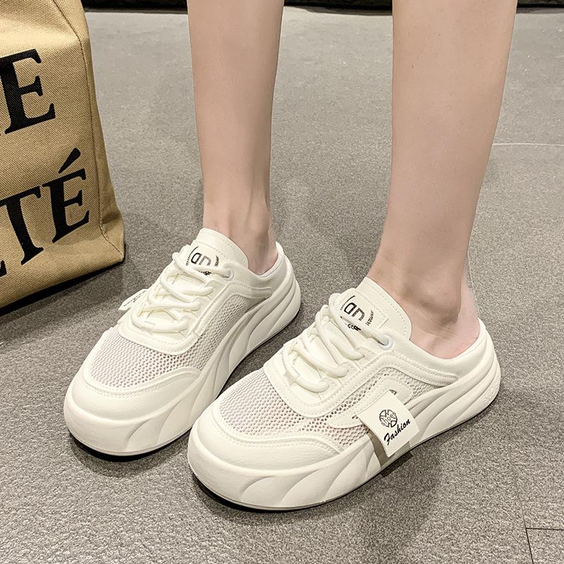 Soft-soled Fashionable Versatile Half-slippers Spring and Summer Breathable Bag Head Slippers Summer New Little White Shoes