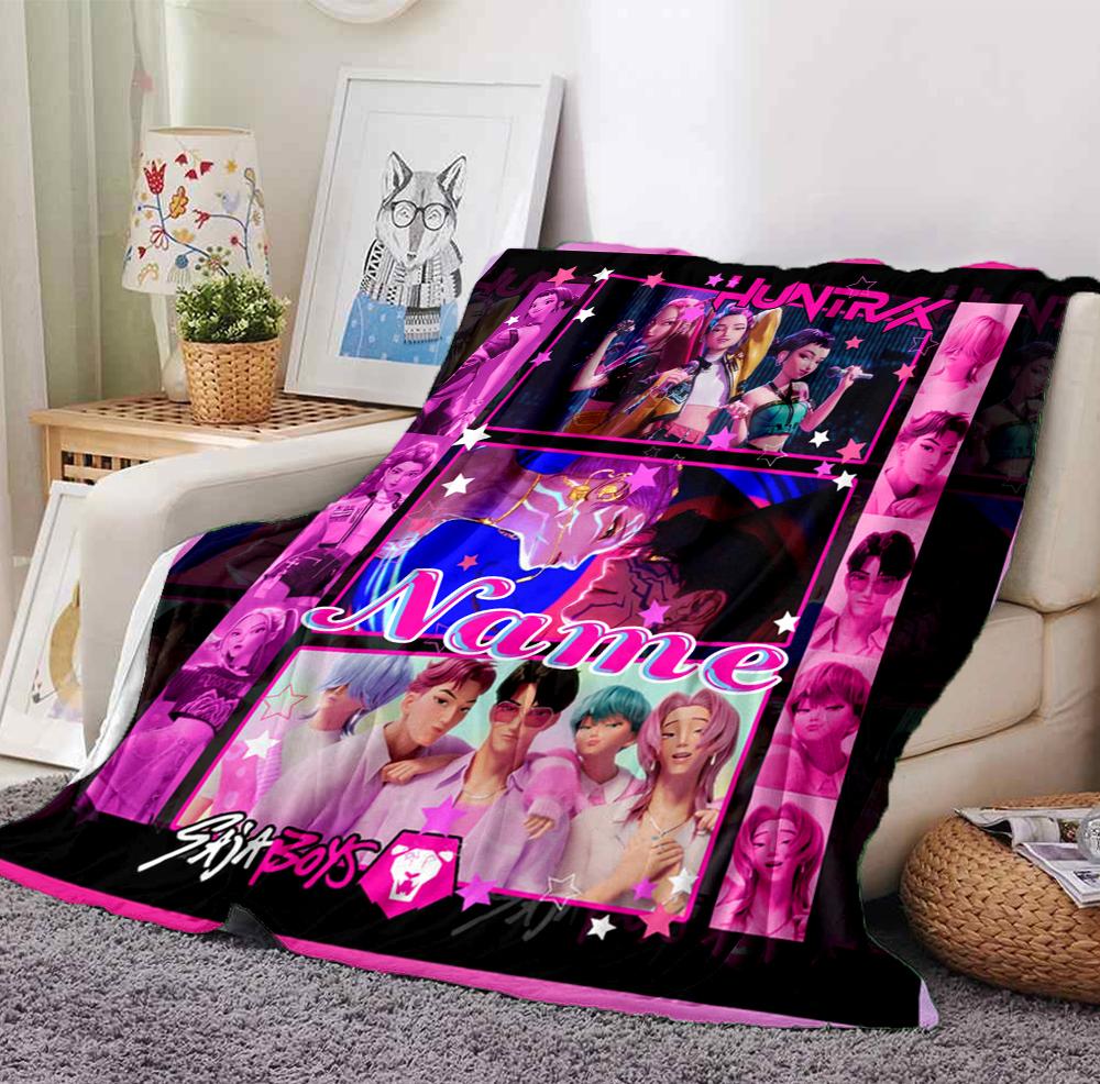 Custom Name K-Pop Hunters Flannel Blanket Throw Blanket Soft Warm Sofa Bed Home Decor Unique Gift
