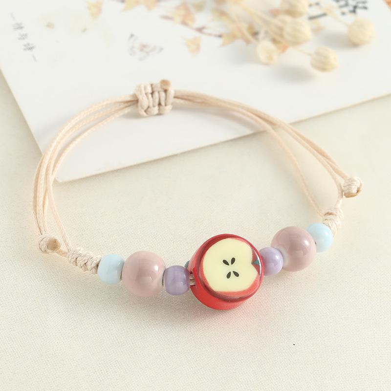 Cute Fashion Dopamine Jingdezhen Ceramic Beads Apple Bracelets for Women Girl Friend Hand-woven Adjustable Bracelet Jewelry Gift