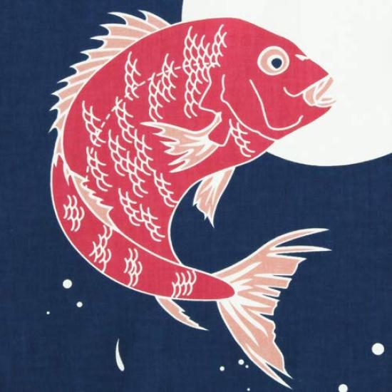 Dyeing Anbo Hand Towel Sea Authentic Dyed Cotton Tokuoka Made In Japan 35cm X 100cm "Dancing Bream" 100%