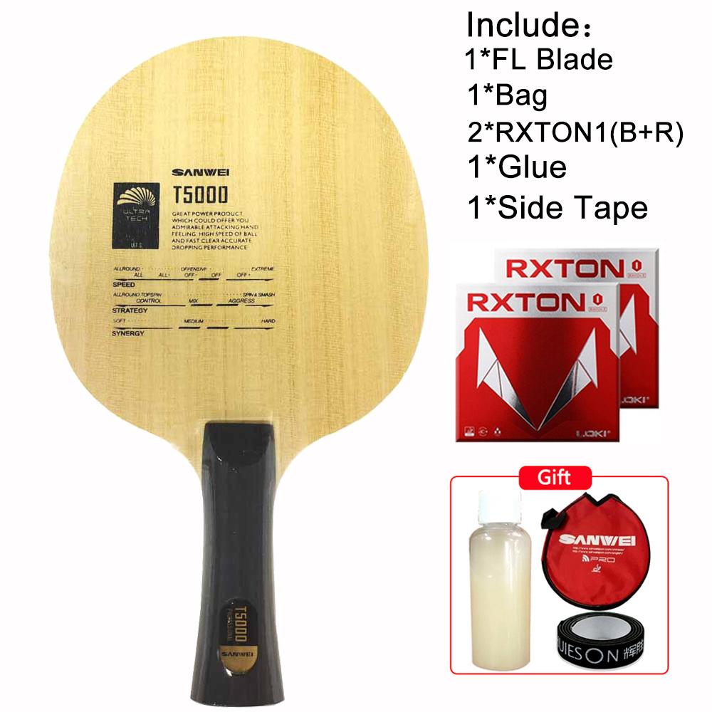 Originalus SANWEI T5000 CARBON stalo teniso raketės peilis (5+2 anglis)+RXTON 1 guma(Juoda+raudona) T5000 stalo teniso ašmenys