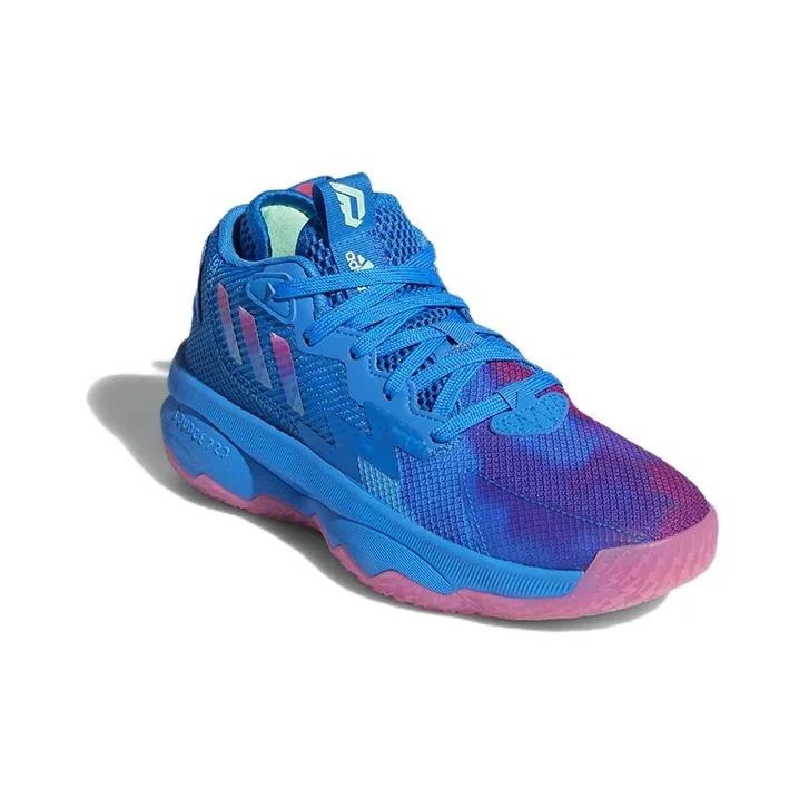 Adidas D Lillard 8 Slip Resistant, Abrasion Resistant, Breathable Mid Top Children's Basketball Shoes Blue Sneakers GY2916
