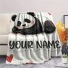 1PC Custom Name Panda Love Heart Theme Patterned Flannel Blanket Suitable For All Seasons for Home Decor Warmth and Comfort Gifts Holiday Present_lx