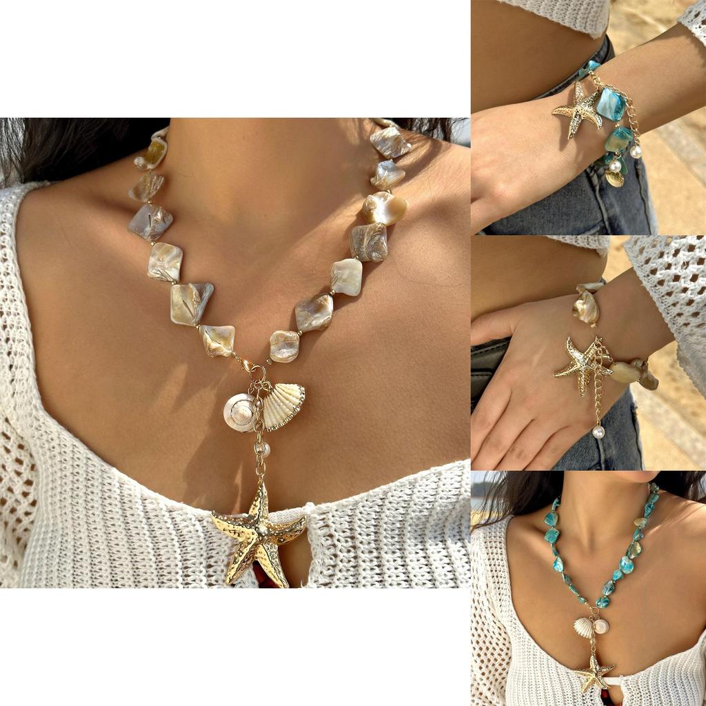 Starfish Shell Bead Necklace With Geometric Shape For Womens Fashion Accessories