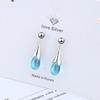 Blue Water Drop Tassel Mori Style Korean Earrings