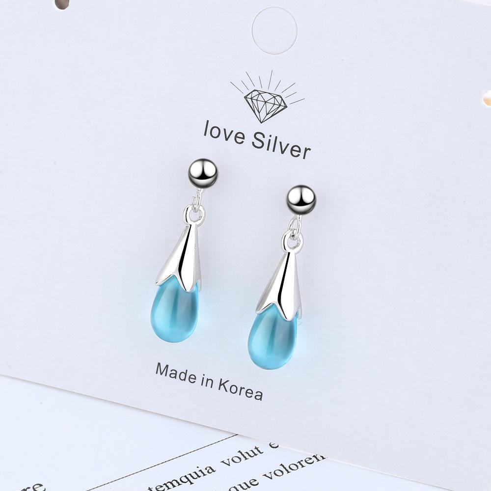 Blue Water Drop Tassel Mori Style Korean Earrings