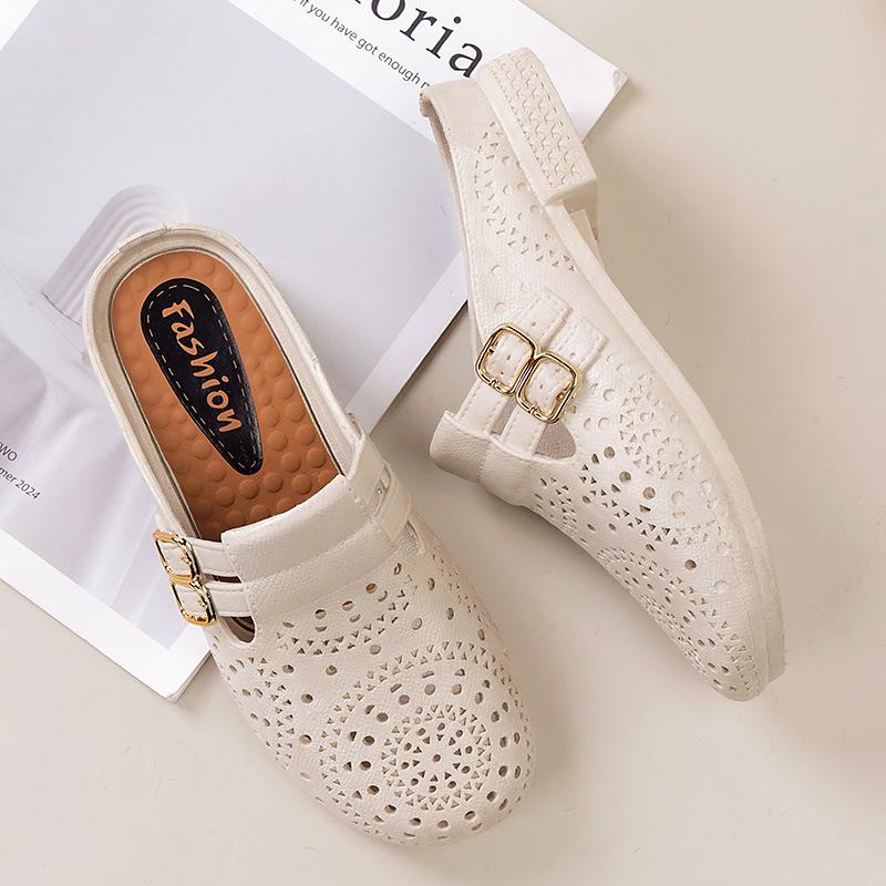 Yuzhihao Women's Summer Slip-On Perforated Sandals - Fashionable Flat Style