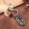 Western Cowboy Leopard Print Leather Keychain with Acrylic Letter and Plush Ball Accessories