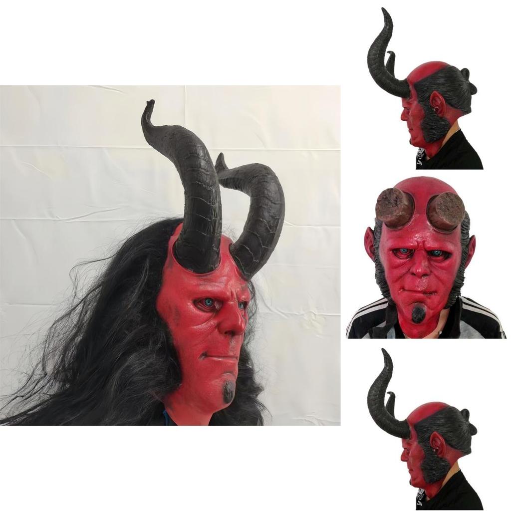 Máscara de Látex de Hellboy Para Halloween y Navidad Fiesta de Disfraces de Terror Decoración