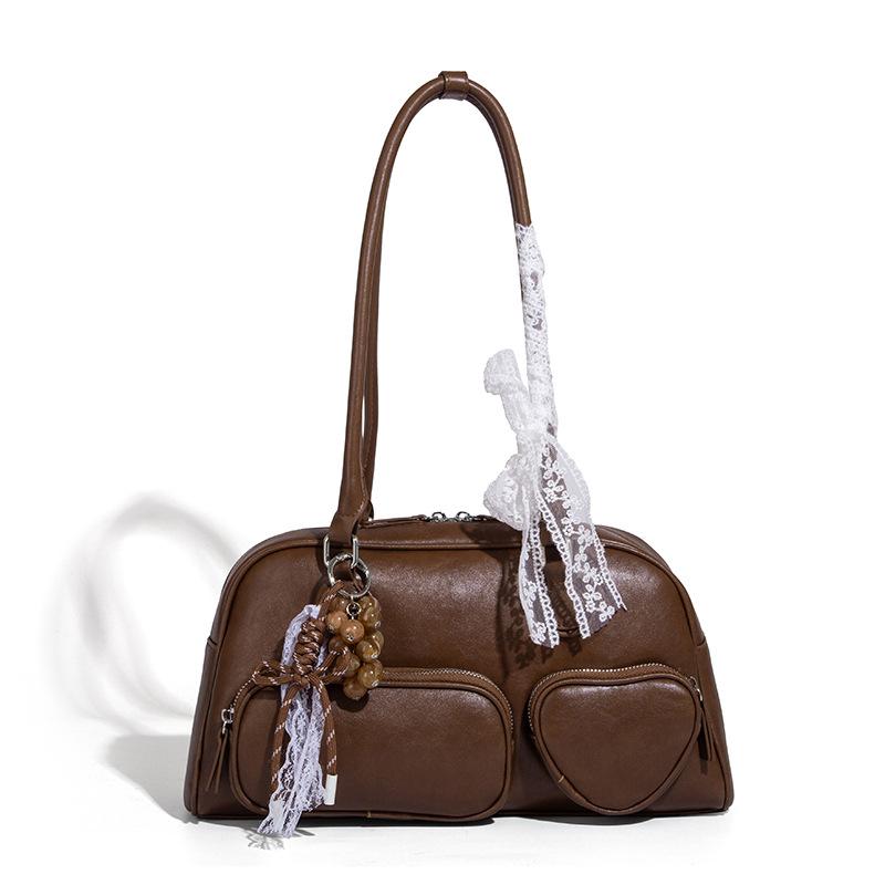 Niche Retro Bowling Bag Women's Bag 2025 New Large Capacity Shoulder Underarm Bag Versatile Commuter Tote Bag