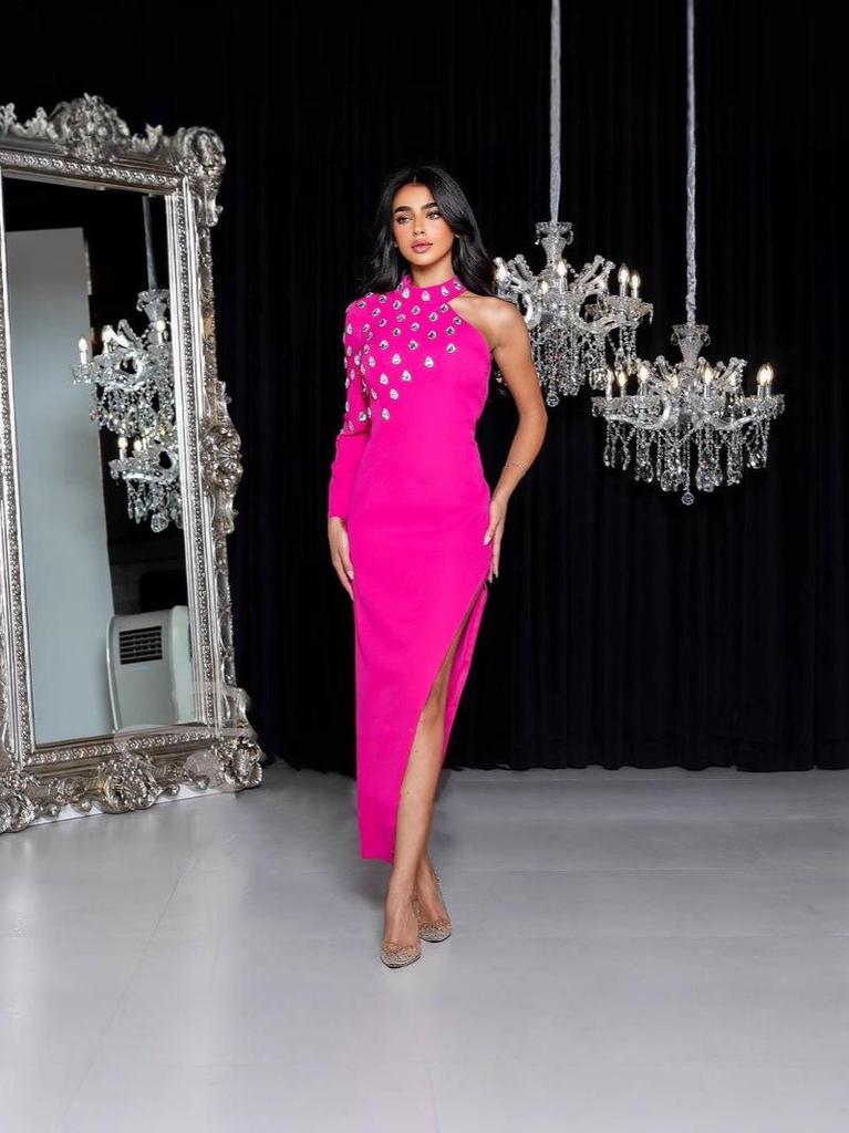 Luxury Studded One-Shoulder Slim-Fit Bandage Dress