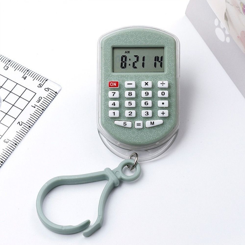 Mini Calcolatrice Portatile Portachiavi con Display dell'Ora Ciondolo Calcolatrice Cancelleria per Studenti