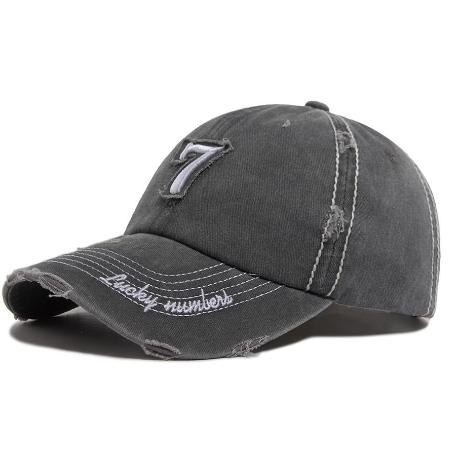 Men‘s Baseball Cap White Line 7 Embroidered Patch Women Hat Summer Vintage Break Hole Visor Casual Caps Fashion Hats For Unisex