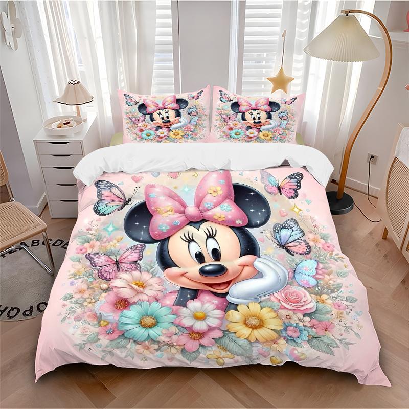 3pcs Cute Minnie Flower Bedding Set, Including 1 Quilt Cover and 2 Pillow Shams, Without Filling, Soft and Comfortable Home Bedroom B011