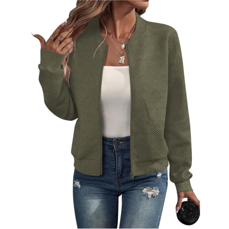 Women's Autumn Solid Color Zipper Baseball Collar Jacket Plus Size Casual Coat