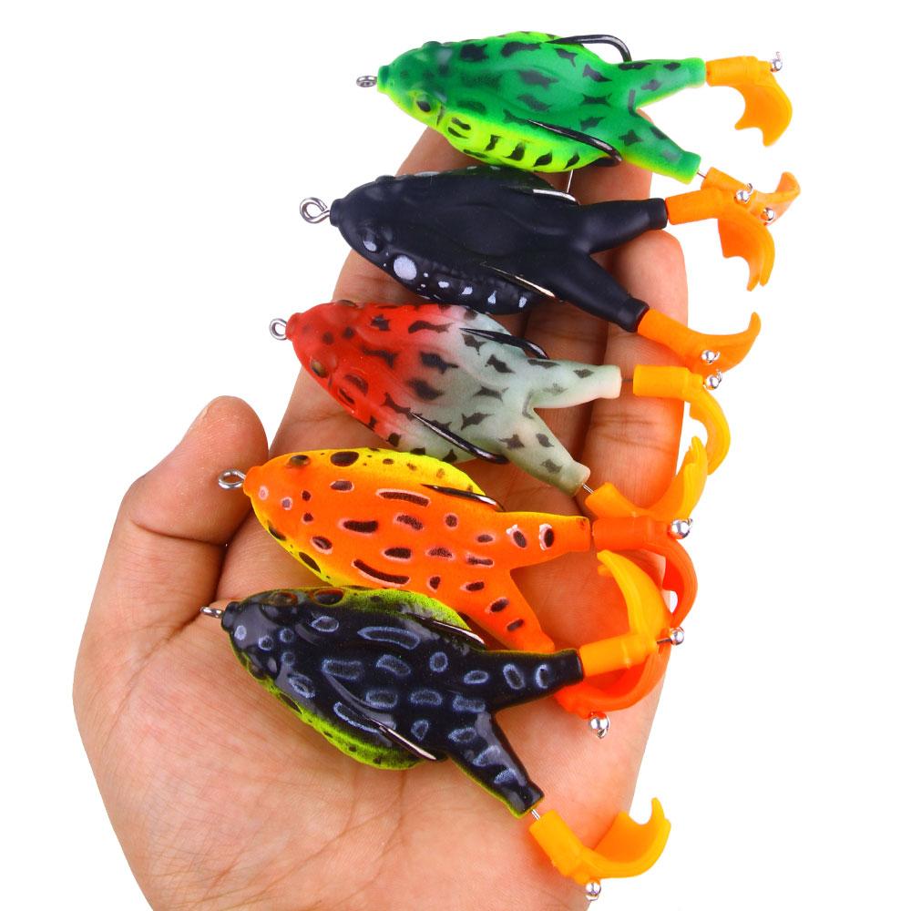 1pcs/10pcs/Floating Topwater Frog Lure Bass Trout Fishing Lures Kit Set Realistic Prop Frog Soft Swimbait Floating Bait with Weedless Hooks