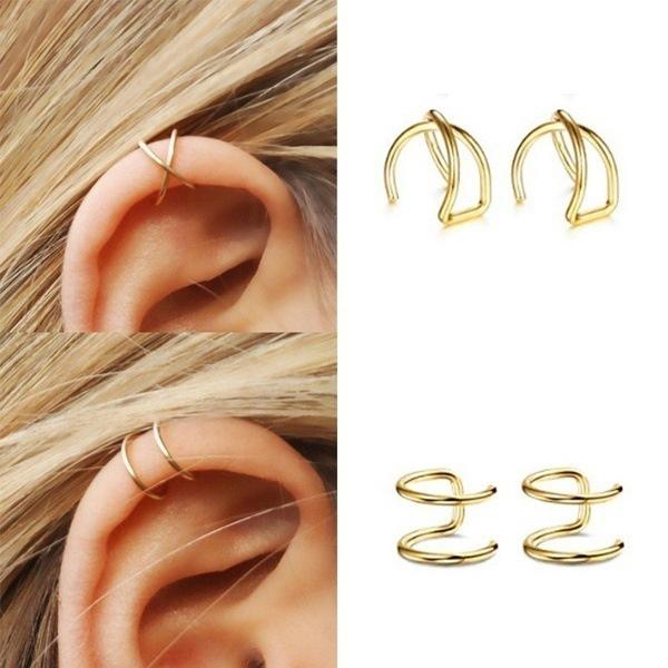 5Pcs/set Minimalist Double Wrap Leaf Star Cross Ear Cuff Dainty Charm No Piercing Ear Clip Fake Cartilage Earring Women Fashion Jewelry Accessories