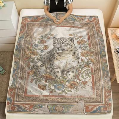 Snow Leopard Animal Print Flannel Blanket, High Quality Comfortable for All Seasons, Home Decor, Warmth and Comfort, Perfect for Christmas Gifts107