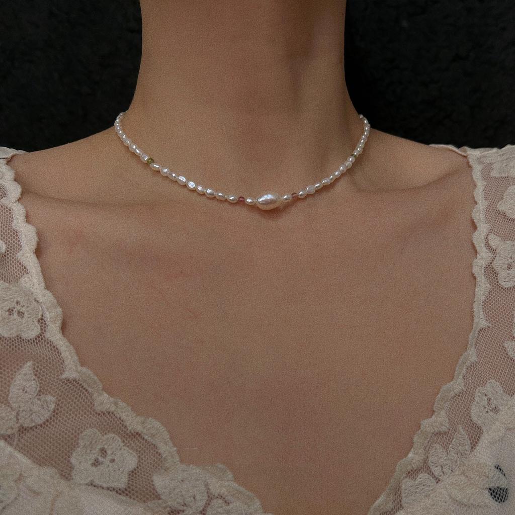 Small Blush Natural Freshwater Pearl Necklace Broken Silver Baroque Summer Dopamine Beaded Collarbone Chain Female