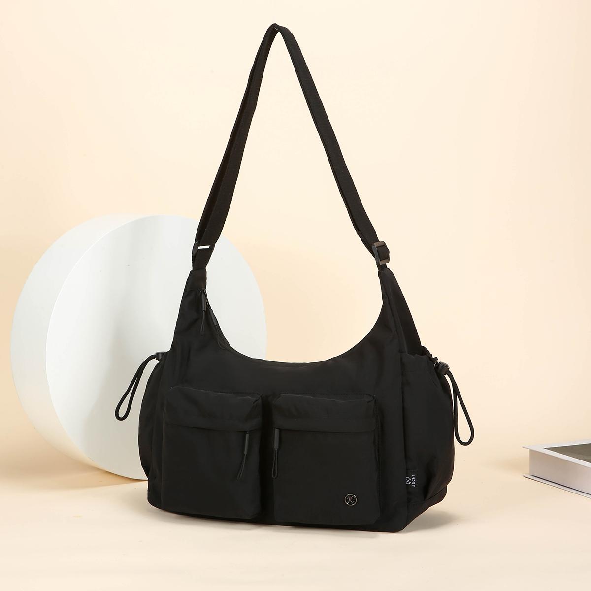 

Wide Shoulder Strap Crossbody Canvas Bag, Large Capacity, Suitable for Women, Can Hold Tablet, Chest Bag, Casual Travel, Commuting, чёрный