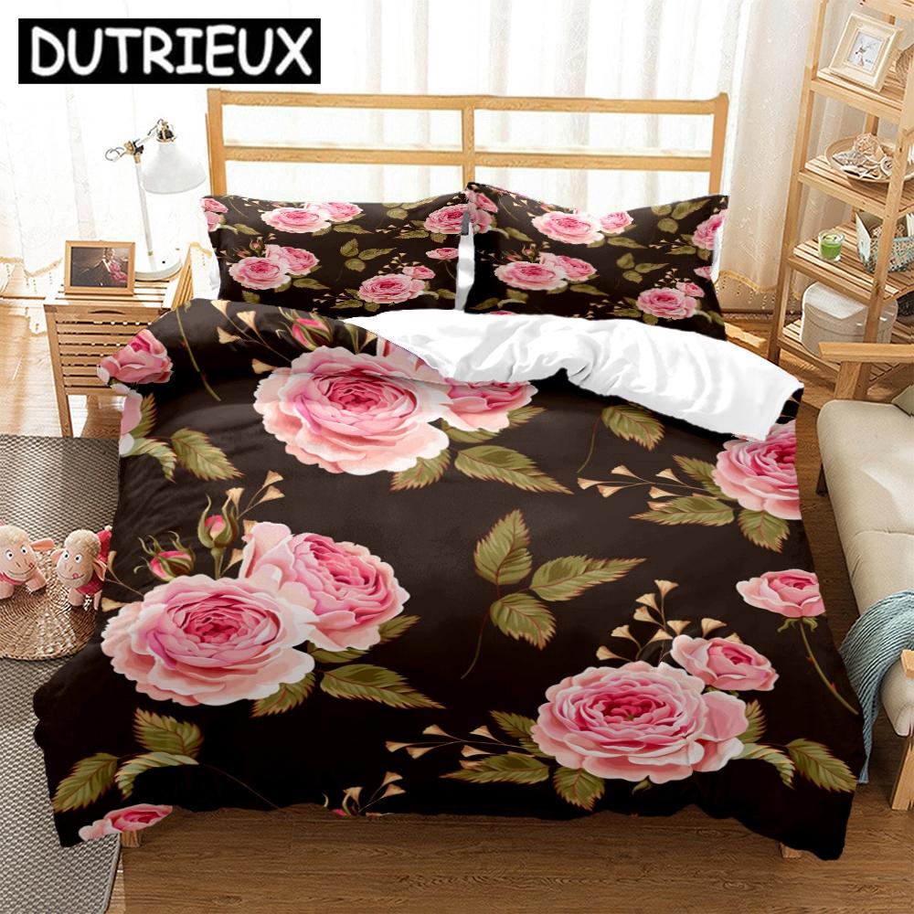 Rose Flower Art Print Three Piece Bedding Set Fashion Article Children Or Adults For Beds Quilt Covers Pillowcases Bedding Set