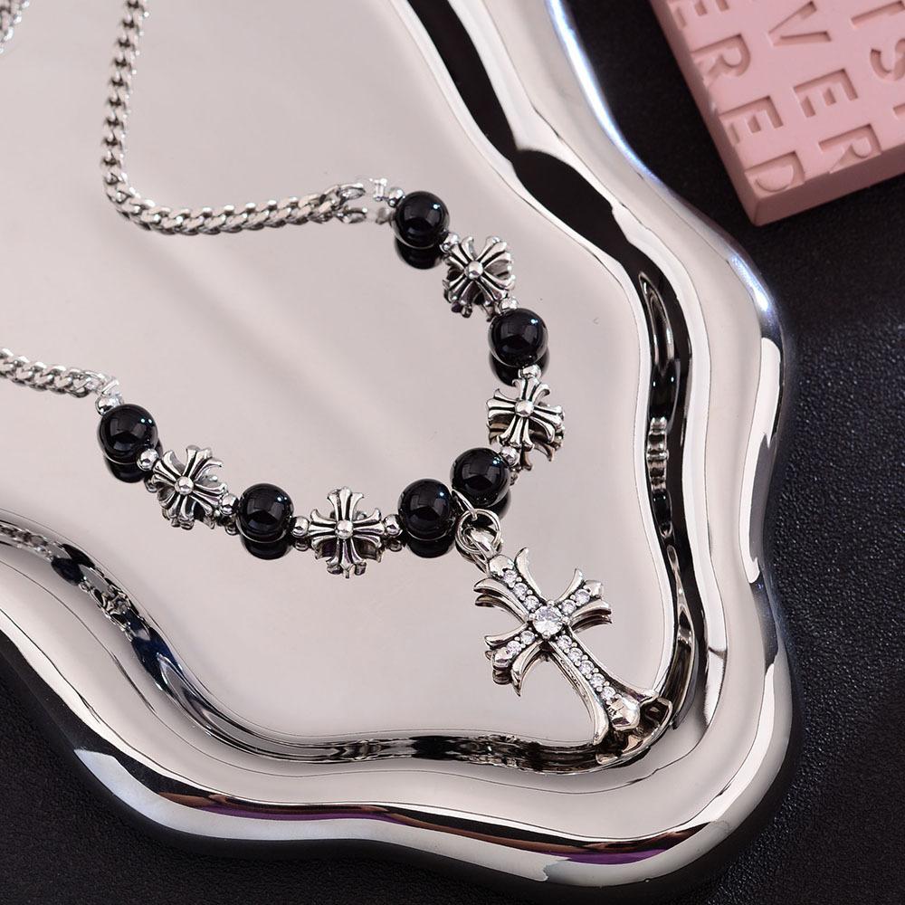 Pin Cross Pendant Necklace Niche Light Luxury High-End Flash Trading Zircon Paper Clip Clavicle Chain Accessories