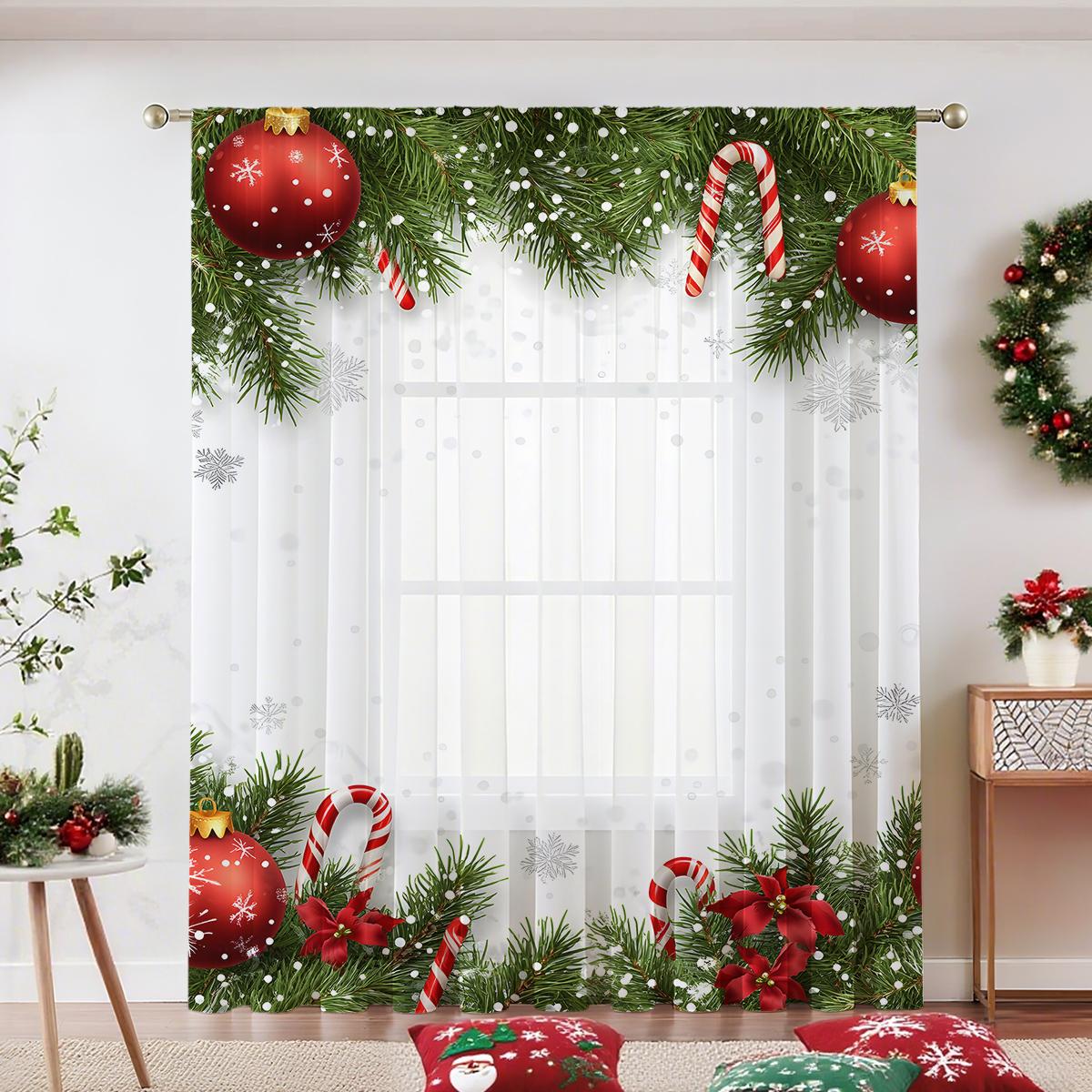 

Christmas Themed Curtain Lightweight Breathable Polyester Material Design Convenient Decoration Suitable Living Room Bedroom Dining Area Office W100*H70(CM)-Rod Pocket&2PCS
