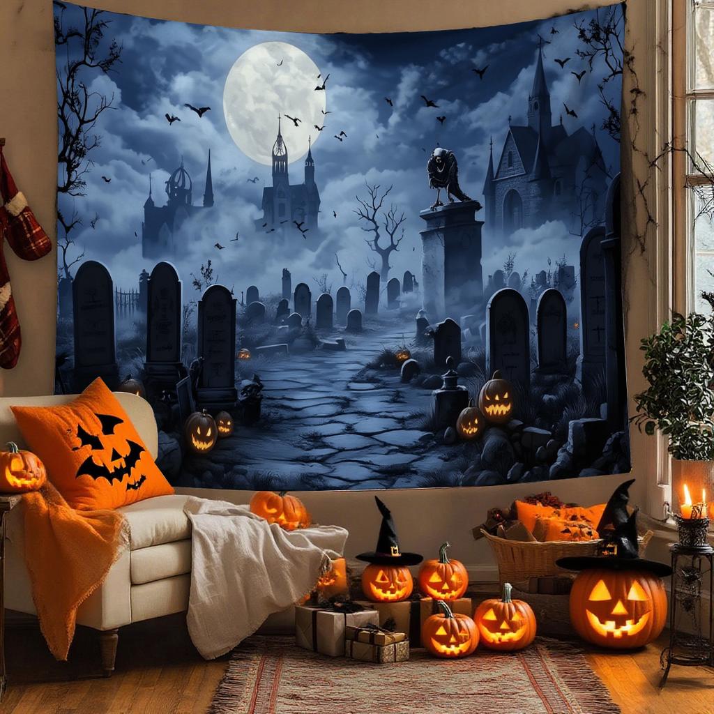 Premium Halloween Neon Forest Black Light Tapestry Glowing Pumpkin Wall Tapestry for Bedroom Living Room Home Wall Decor