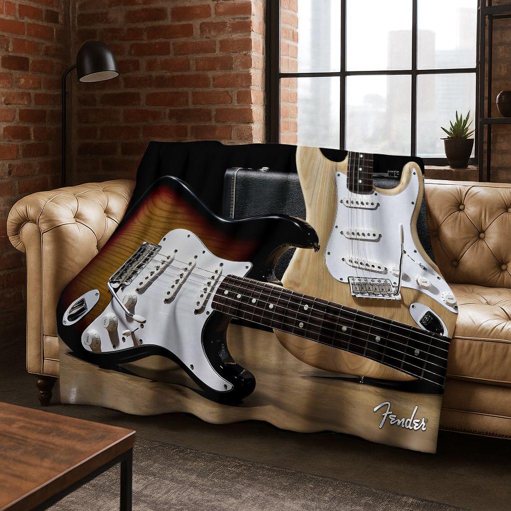 Fashion Fender Logo Guitar Music Instruments Art Flannel Blanket,Cozy Soft Throw Blanket for Home Bedroom Bed Sofa Cover Gift