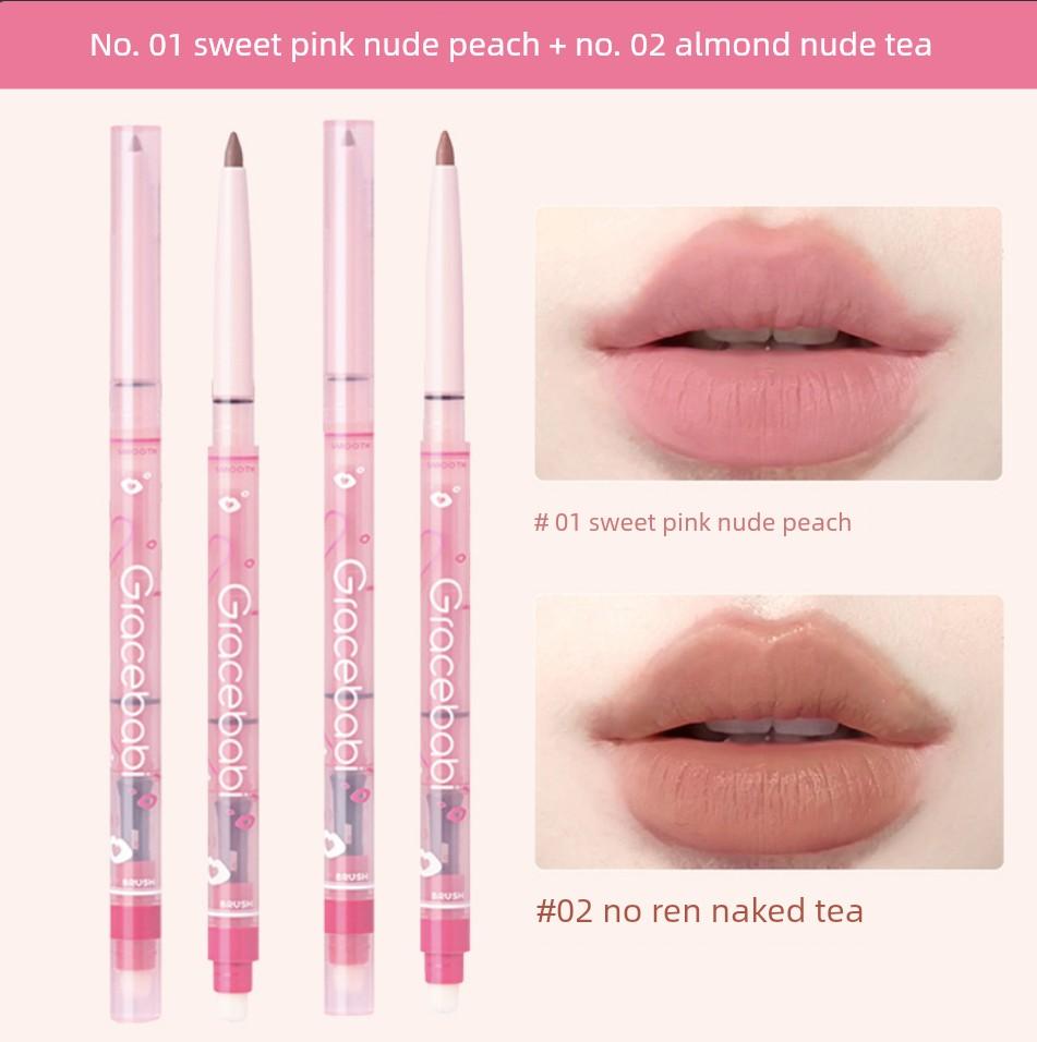 Gracebabi Misty Lip Liner to Outline and Blend Lipstick, Lip Plumping Base, Long-Lasting Natural Double-Ended Lip Brush