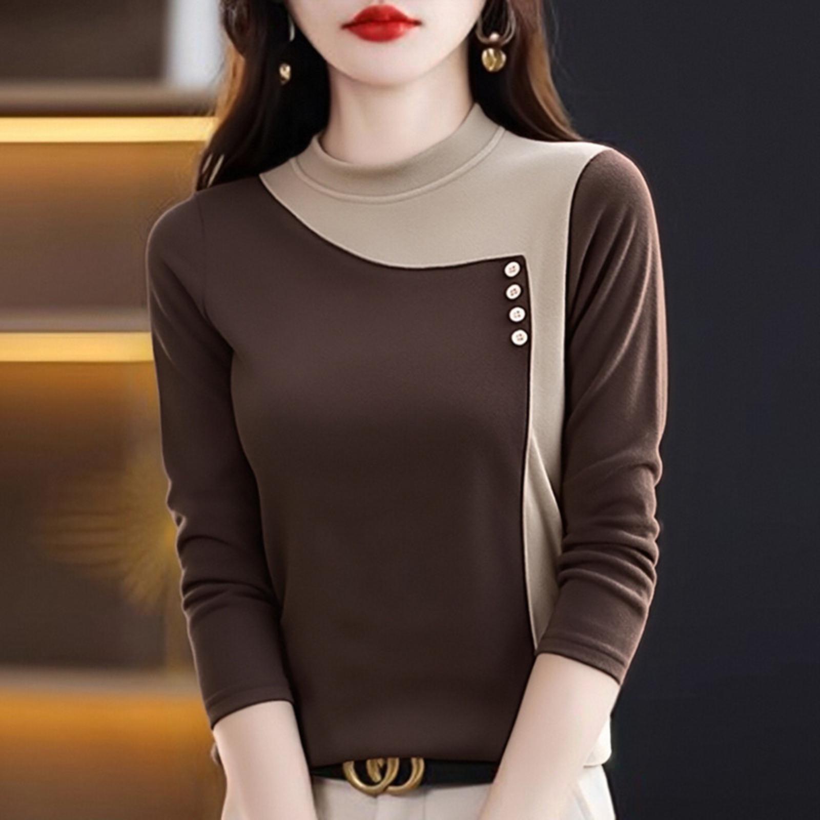 Женский топ с половинным флисовым подкладом, с половинным высоким воротом, с цветными блоками, модный базовый слой XXXL