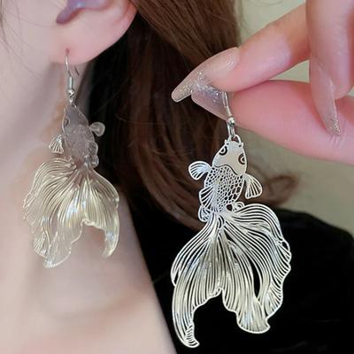 Fashion Koi Earrings Exaggerated Hollow Metallic Pendant Goldfish Geometric Earrings for Women Jewelry Fish Earrings