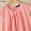ZANZEA Women Casual Round Neck Solid Color Short Sleeve Cotton Blouse