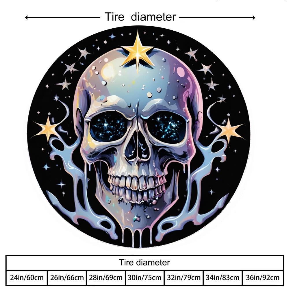 Fit Car Tire Cover With Gothic Skull & Starry Night Design - Neon Blue/Purple/Pink/Pink/Pink/Purple/Pink/Purple - High-Elasticit