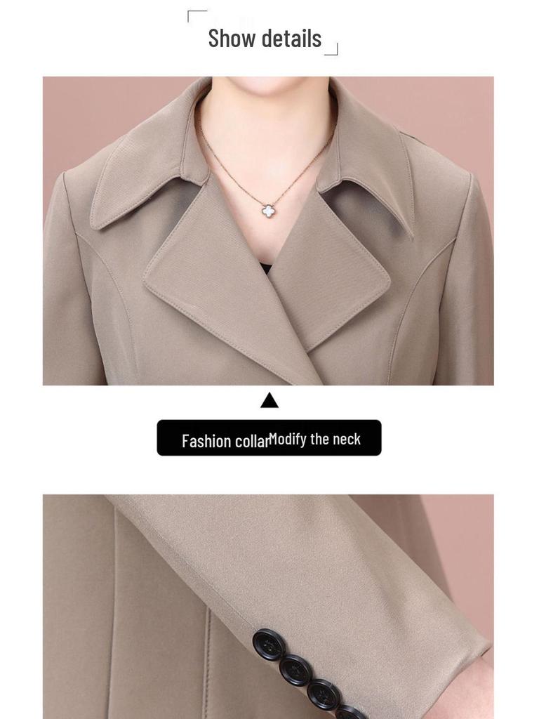Elegant Spring 2025 Women's Mid-Length Trench Coat for Elderly Ladies