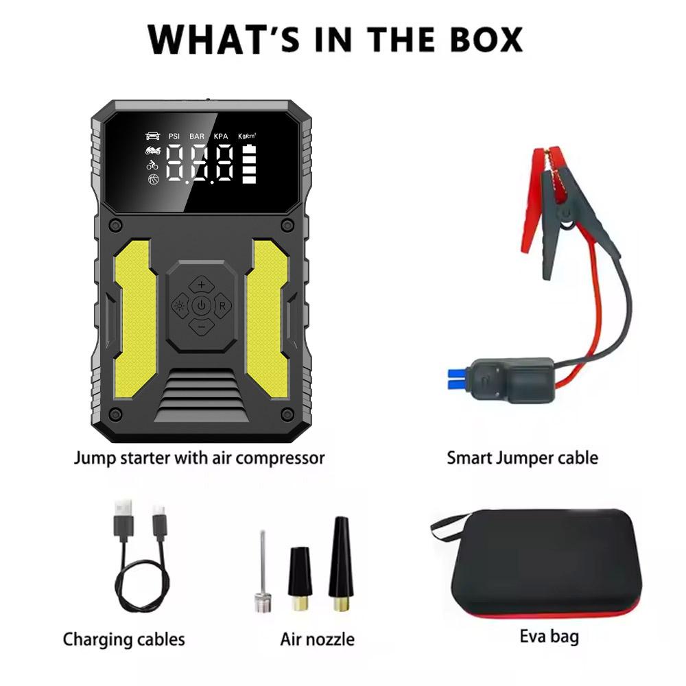 Car Jump Starter 2000A 29600mWh Portable Truck & Motorcycle Tire Inflator Power Bank with LED Flashlight