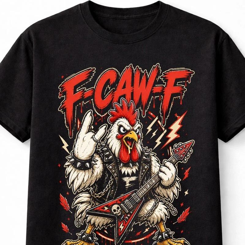 FCAWF Funny Rock Chicken Guitar Fowl Metal Band Graphic Unisex TShirt S