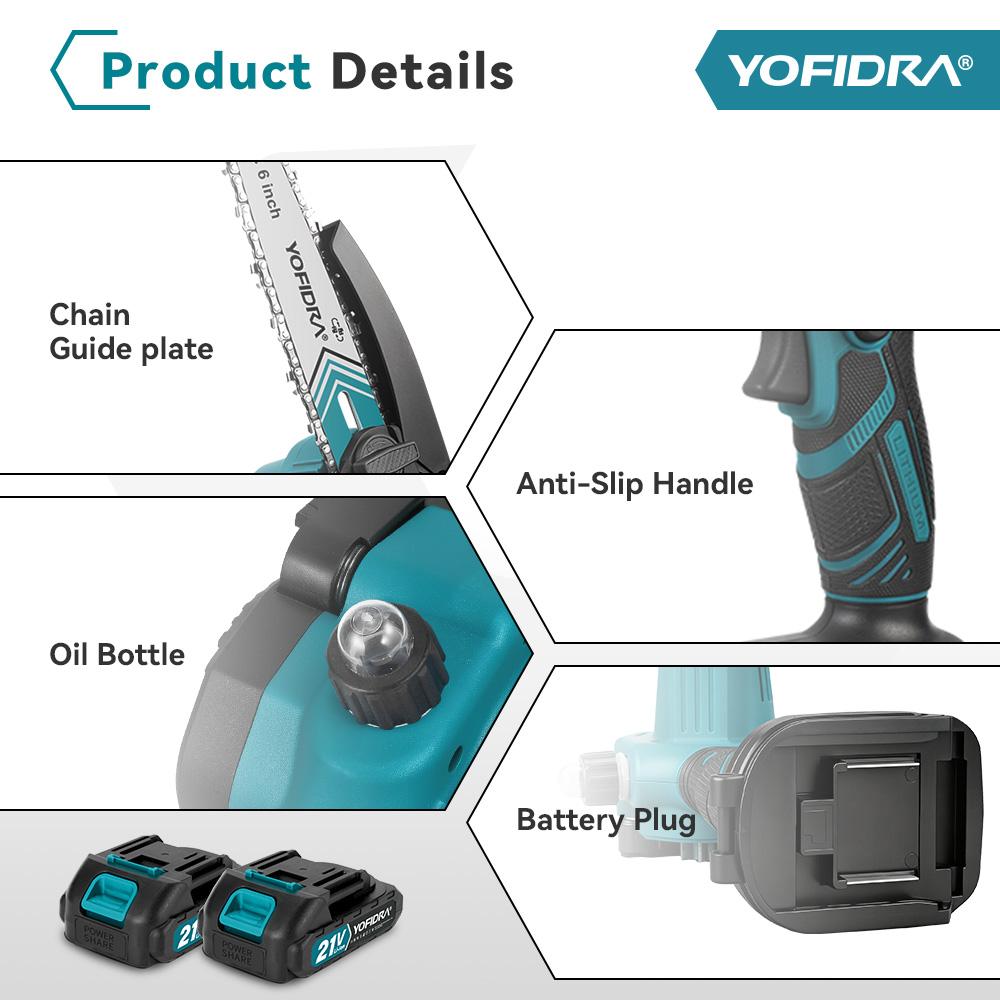 Yofidra 6-tommers Kjedesag Trådløs Elektrisk Sag Trearbeid Hage Klipping Beskjæringssag Elektroverktøy For Makita 21V Batteri Pin