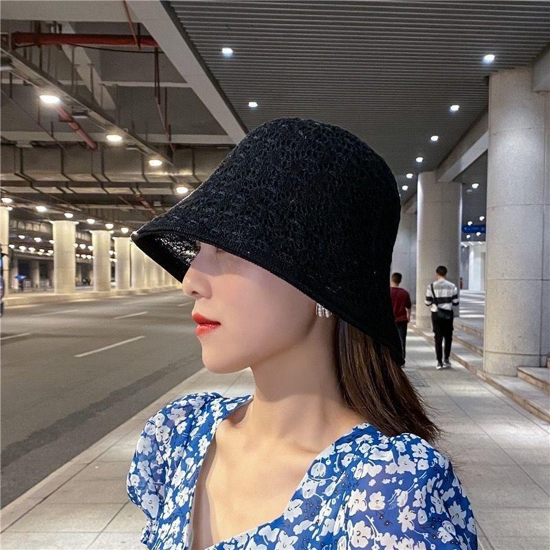 Double-sided Bucket Hat Summer Women's New Sunscreen Sun Hat Sunscreen Hollow Thin Breathable Face Cover Knitted Sun Hat