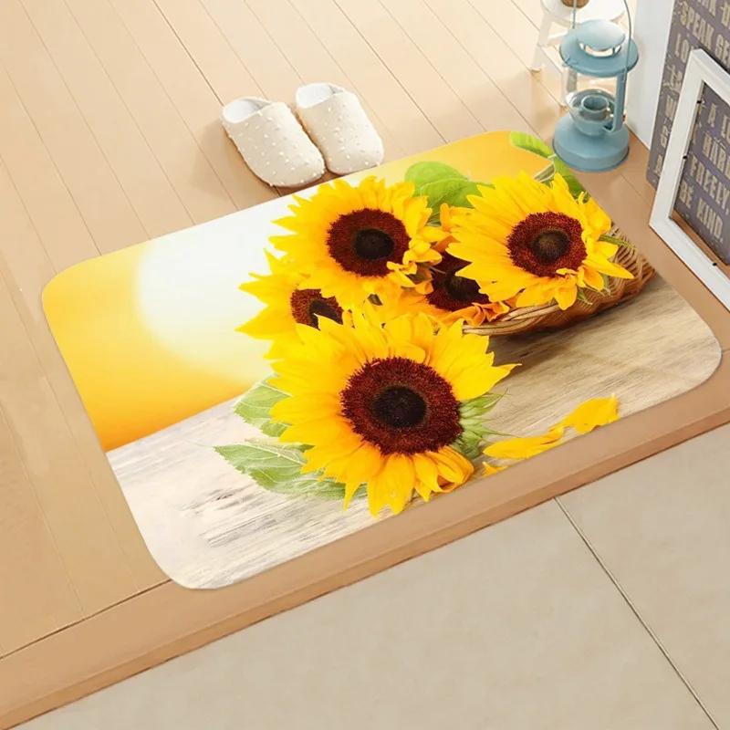 Sunflower Entrance Welcome Door Mat Flowers Bedroom Bedside Decor Carpet Non-slip Bathroom Kitchen Foot Rugs for Indoor Home