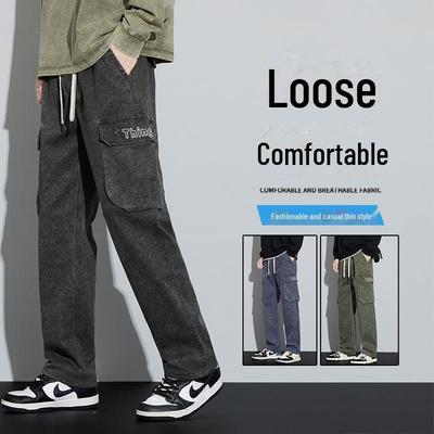 Men's Retro Wide-Leg Multi-Pocket Outdoor Pants for Running, Climbing, and Hiking