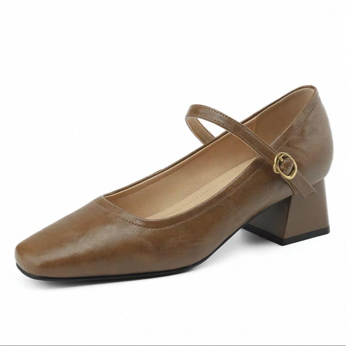 

Red high heels spring and autumn retro thick heel with Mary Jane shoes women s single shoes 42 темно-коричневого кольору