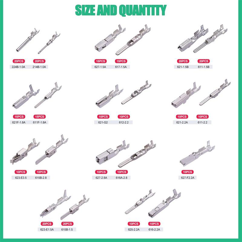 290PCS Crimp Pins Car Electrical Wire Terminal Pins Connector 21Type Electric Connector Pin Terminal Electric Non-Insulated Plug