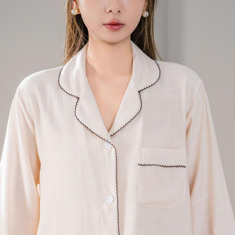 Mao Ma Sha Damen Pyjama-Set, Langarm, Lange Hose, Strickjacke, Große Größen, Revers-Design, Für Zuhause oder Draußen, Frühling/Herbst.
