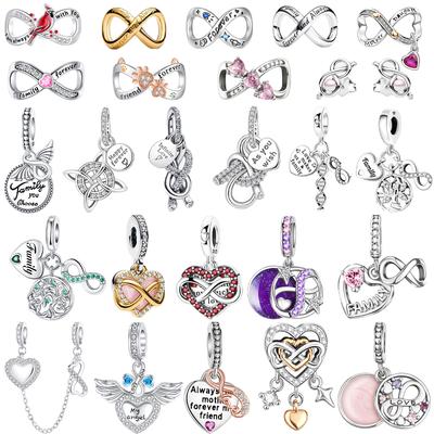 New 925 Silver Lucky Infinity Heart Charms Pendants for DIY Bracelet Necklace Jewelry Gift