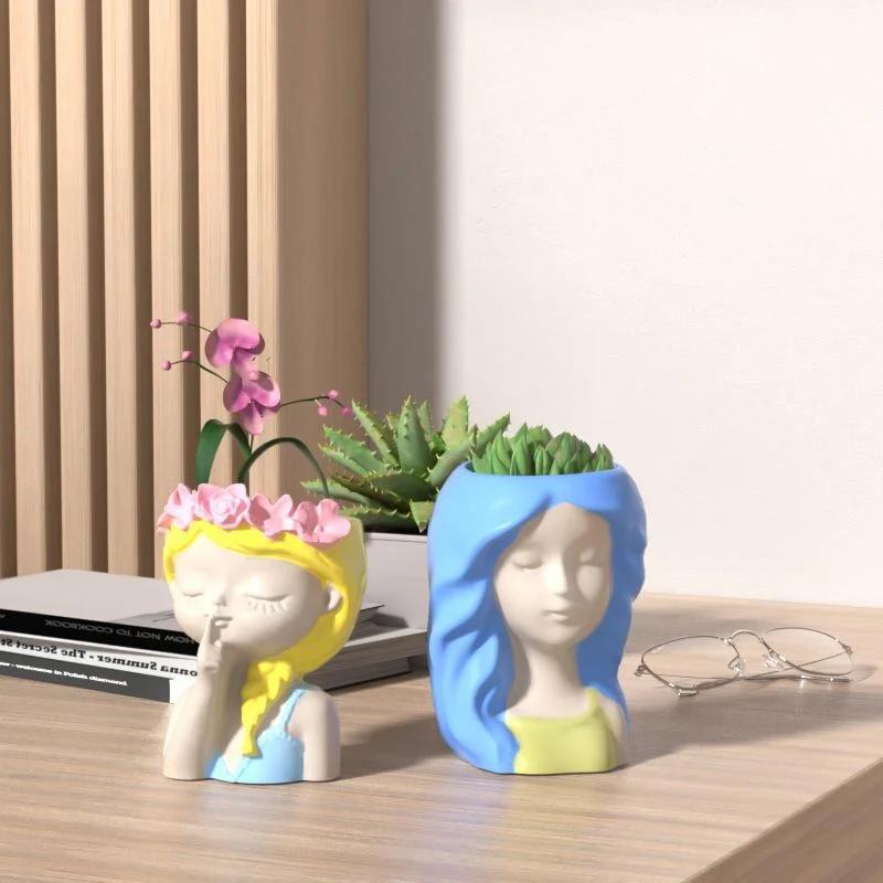 Silikonform 3D Søt Jente Blomsterpotteform DIY Håndlagde Håndverk Gips Lys Krystall Epoksyharpiksform for Hjemmedekorasjoner