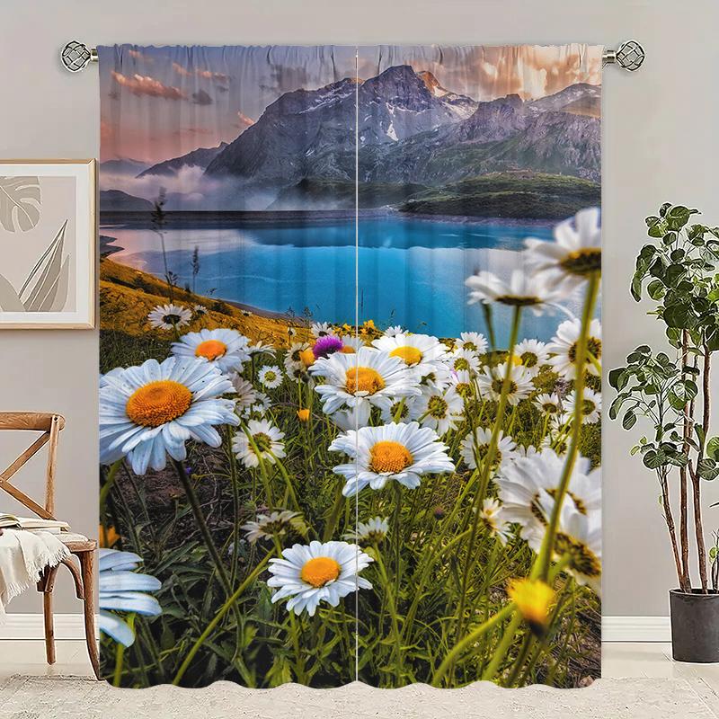 Outdoor Landscape Printed Curtain Polyester Suitable Home Decoration Excluding Poles Set Of 2 Artistic Made Washable