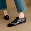 Fashion 2025 New Autumn Genuine Leather Woman Shoes Square Toe Women Flats Lace Up Loafers Flat with Flat Ladies Shoes