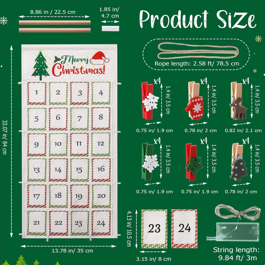 Christmas Picture Countdown Board Photo Advent Calendar With Christmas Clips Reusable Photo Display Collage Board With LED Light
