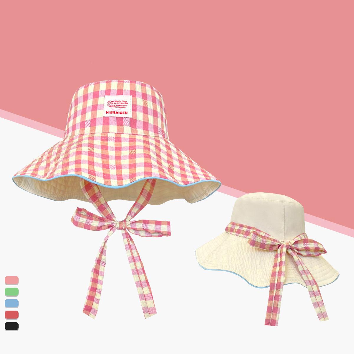 2026 new Plaid fisherman hat trendy seaside beach sunshade hat double-sided wearable plaid summer sunscreen hat One Size